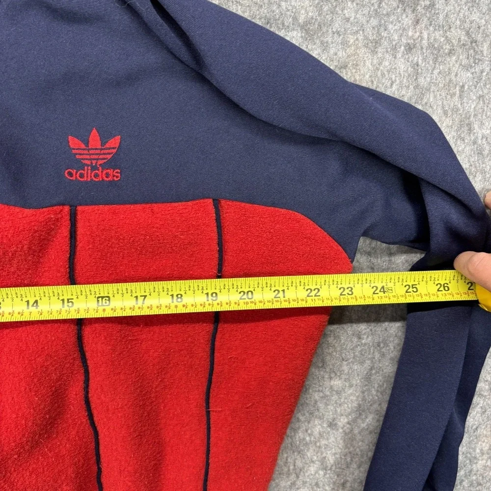 Vintage 1980s Adidas Hoodie‎ Sweatshirt Medium Red Blue Terry Cloth Tre Foil